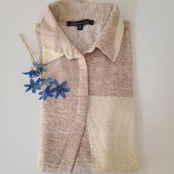 Laramendi Womens Tunic Blouse Collared Button Long Sleeve Colorblock Medium - Picture 13 of 14